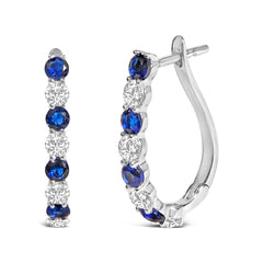 .925 Sterling Silver Created Blue and White Sapphire Hoop Earrings-1