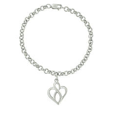 .925 Sterling Silver Open Heart with Center Vertical Infinity Chain Charm Bracelet - Size 7"-1