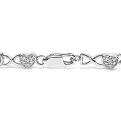 .925 Sterling Silver Diamond Accent Heart Link Bracelet (I-J Color, I3 Clarity) - 7.25"-1