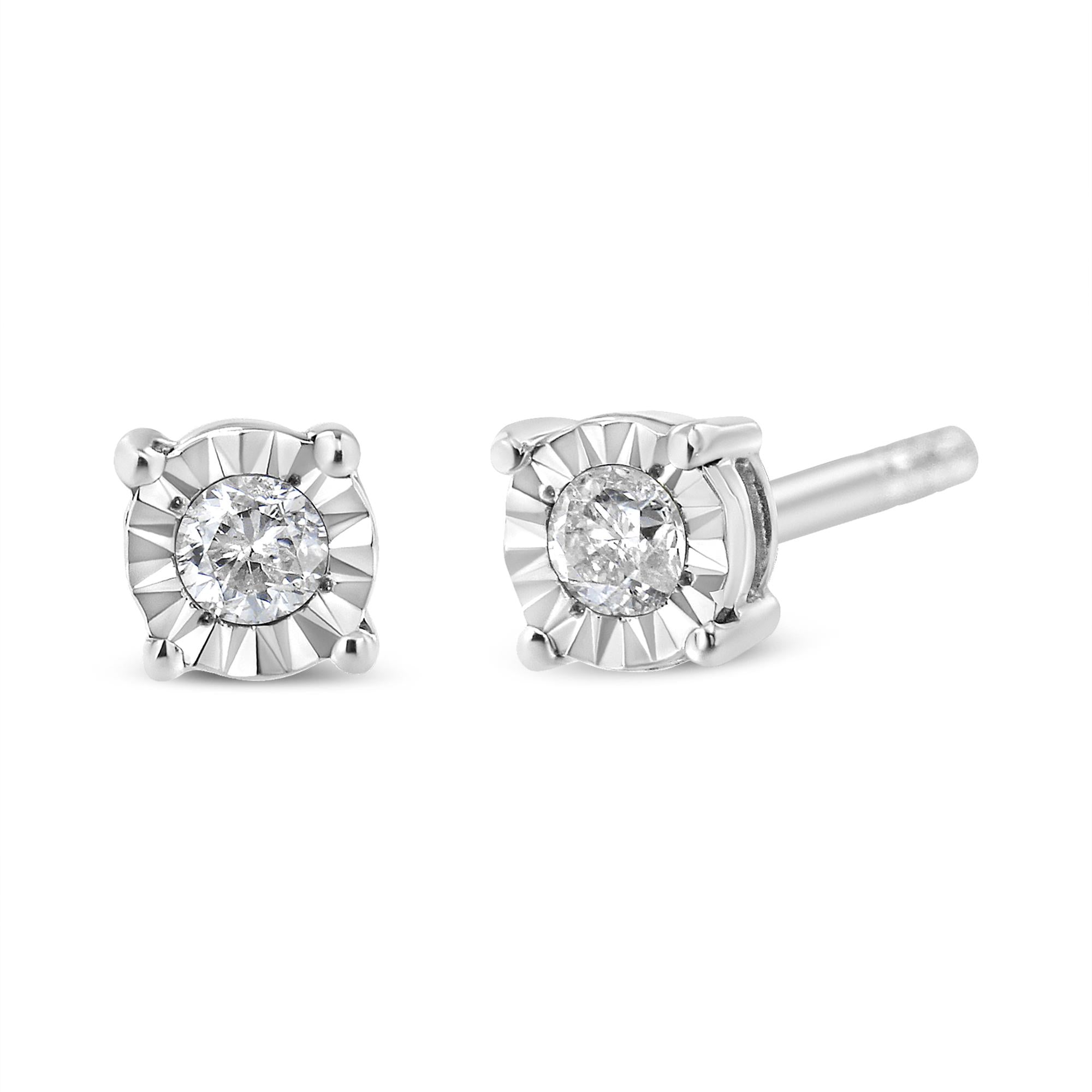 .925 Sterling Silver 1/10 Cttw Round Brilliant-Cut Diamond Miracle-Set Stud Earrings-4