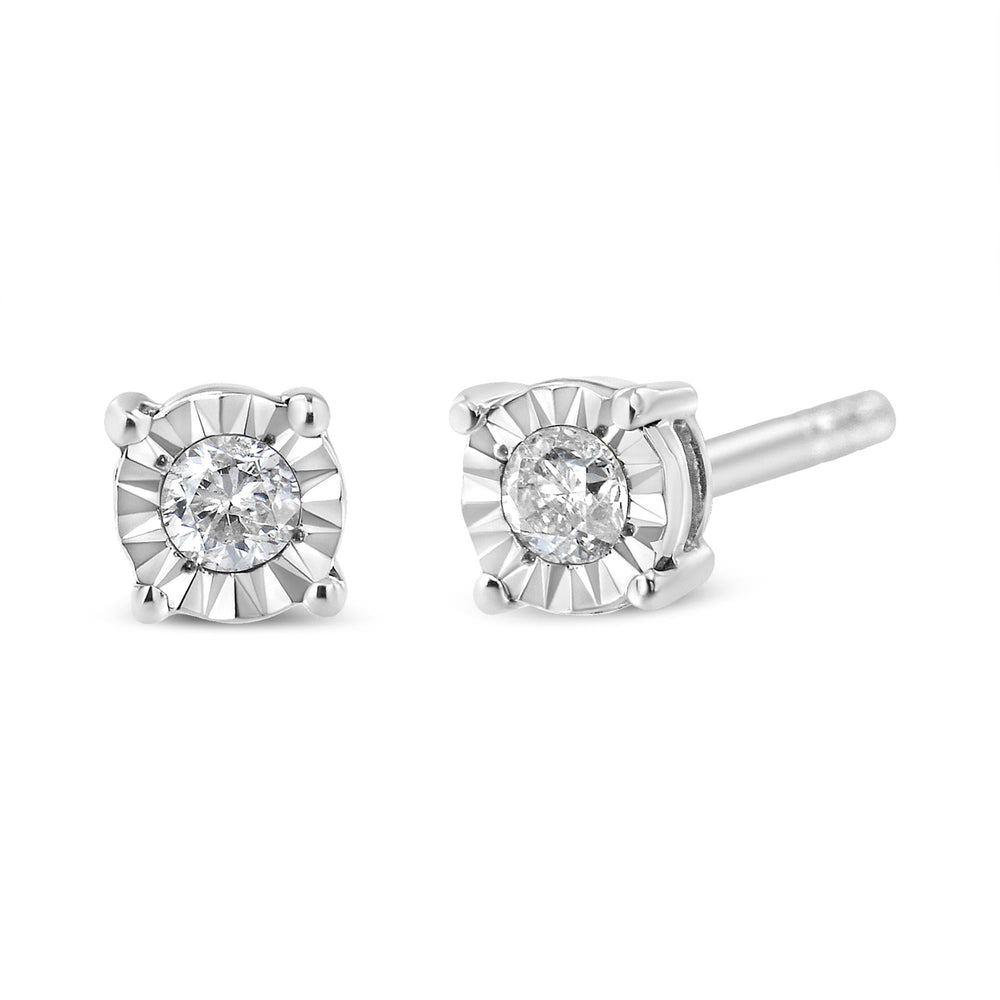 .925 Sterling Silver 1/10 Cttw Round Brilliant-Cut Diamond Miracle-Set Stud Earrings-4