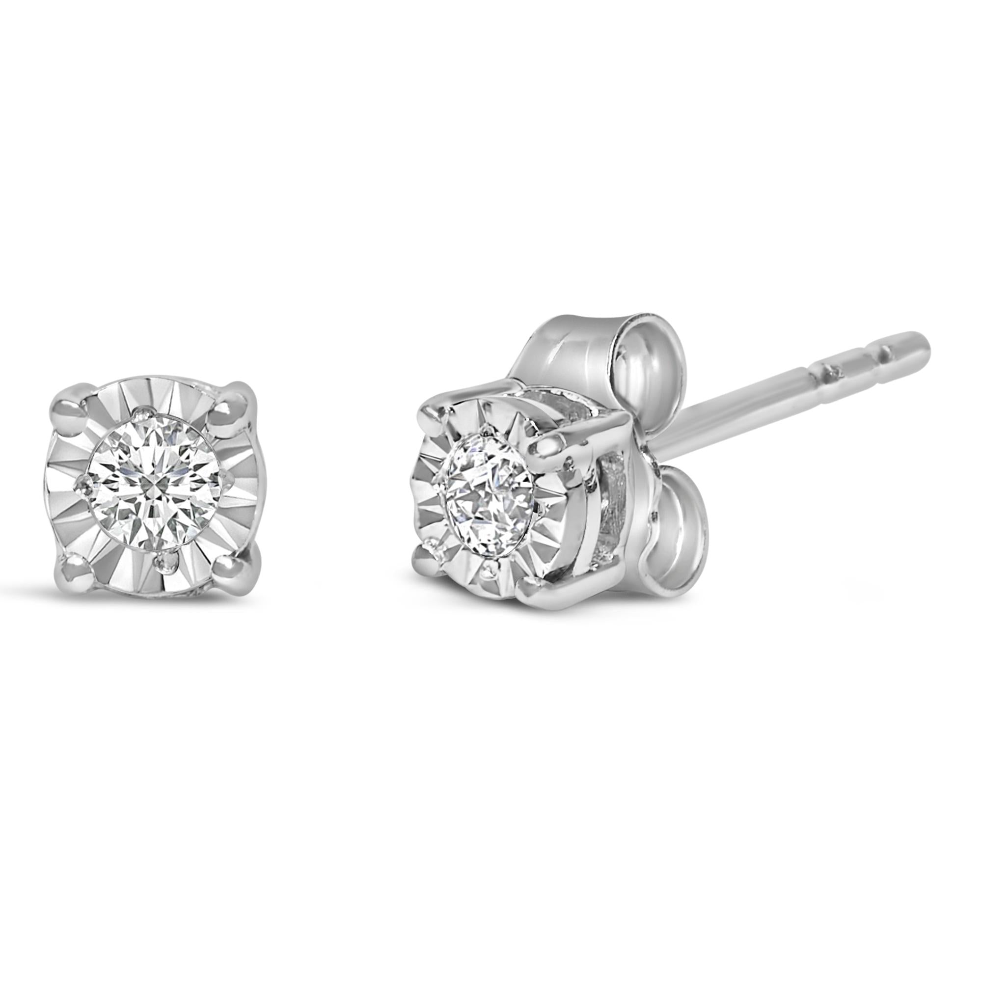 .925 Sterling Silver 1/10 Cttw Round Brilliant-Cut Lab Grown Diamond Miracle-Set Stud Earrings (F-G Color, VS1-VS2 Clarity)-4