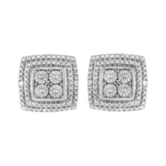.925 Sterling Silver Diamond Accented Square Shaped Milgrain Stud Earrings (I-J Clarity, I3 Color)-2