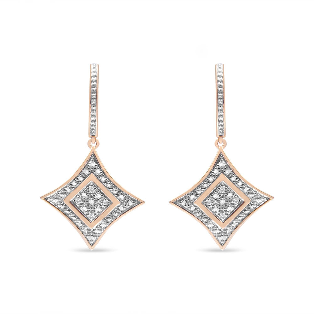 14K Rose Gold Plated .925 Sterling Silver Round-Cut Diamond Accent Dangle Rhombus Earrings (H-I Color, I2-I3 Clarity)-1