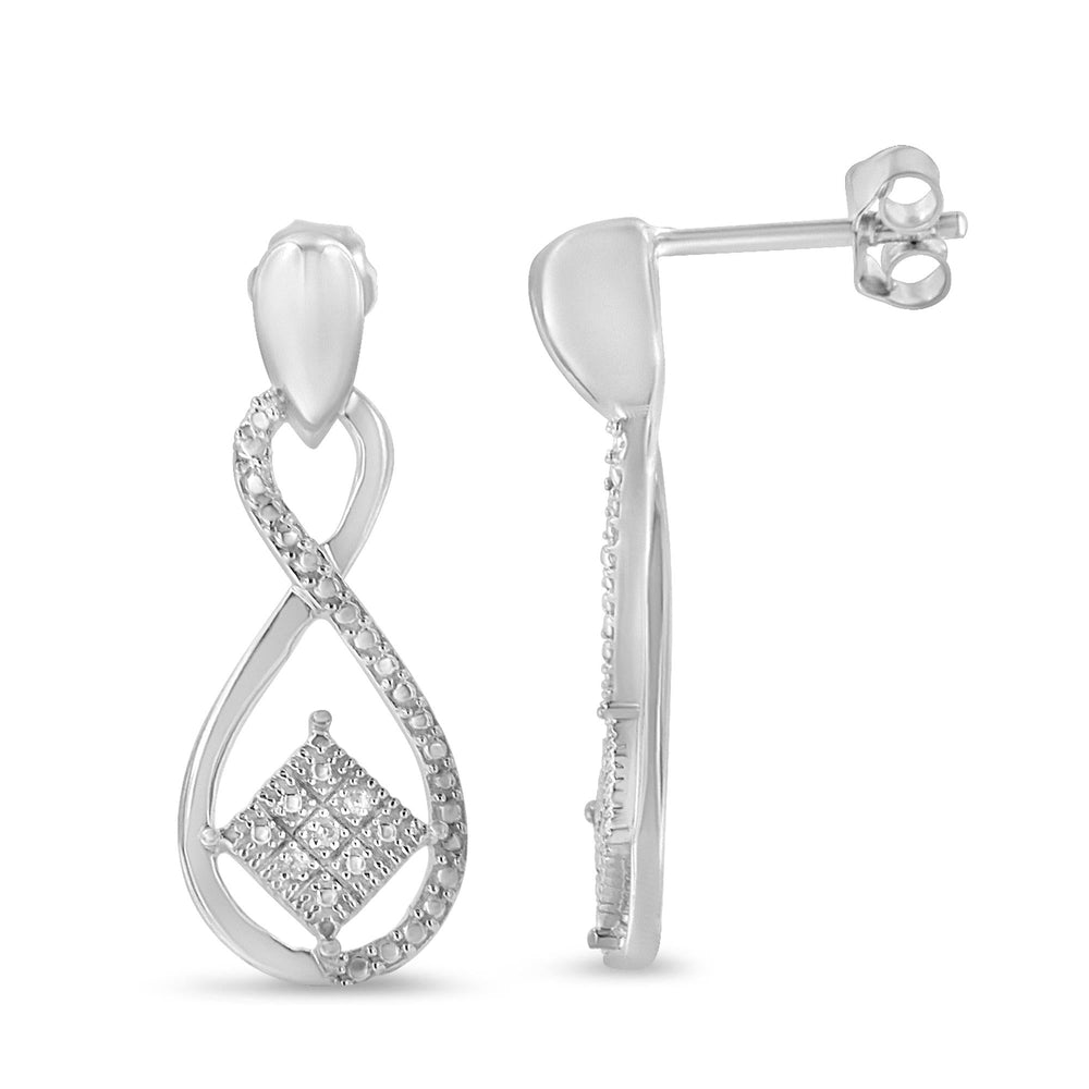.925 Sterling Silver Round-Cut Diamond Accent Tilted Square and Infinity Drop Earrings (H-I Color, I2-I3 Clarity)-1
