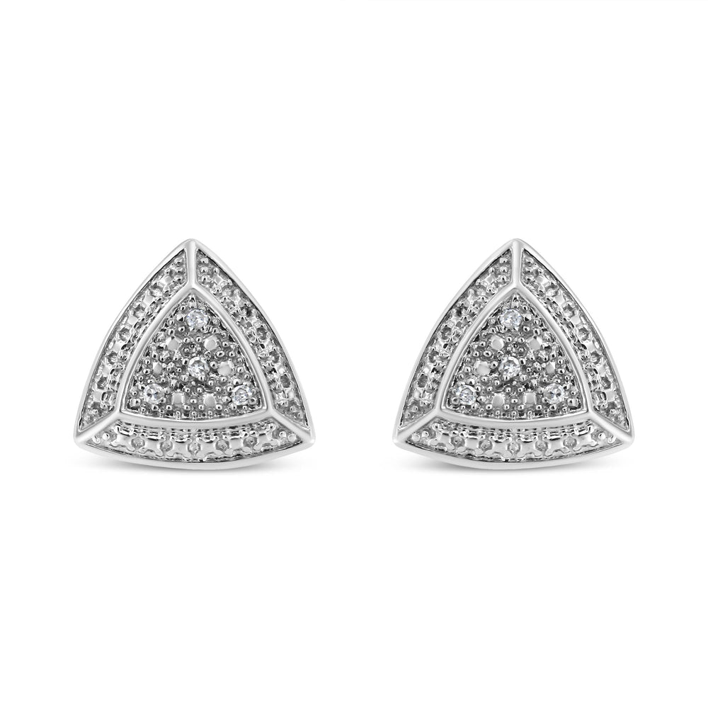 .925 Sterling Silver Diamond-Accented Trillion Shaped 4-Stone Halo-Style Stud Earrings (H-I Color, I2-I3 Clarity)-1