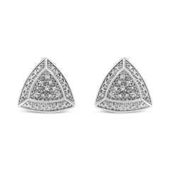 .925 Sterling Silver Diamond-Accented Trillion Shaped 4-Stone Halo-Style Stud Earrings (H-I Color, I2-I3 Clarity)-1