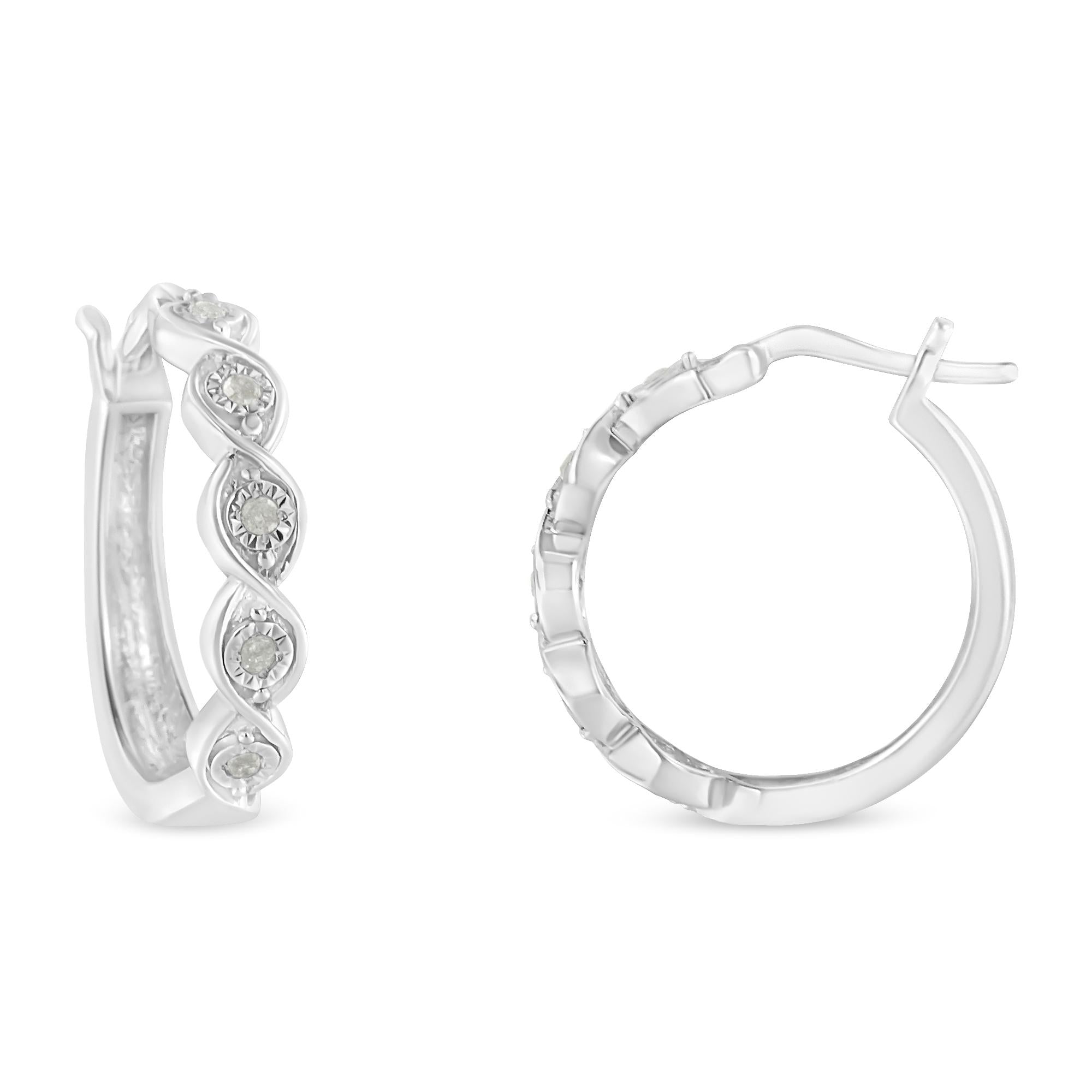 .925 Sterling Silver 1/10 Cttw Miracle-Set Diamond Infinity Swirl Hoop Earrings (I-J Color, I3 Clarity)-1