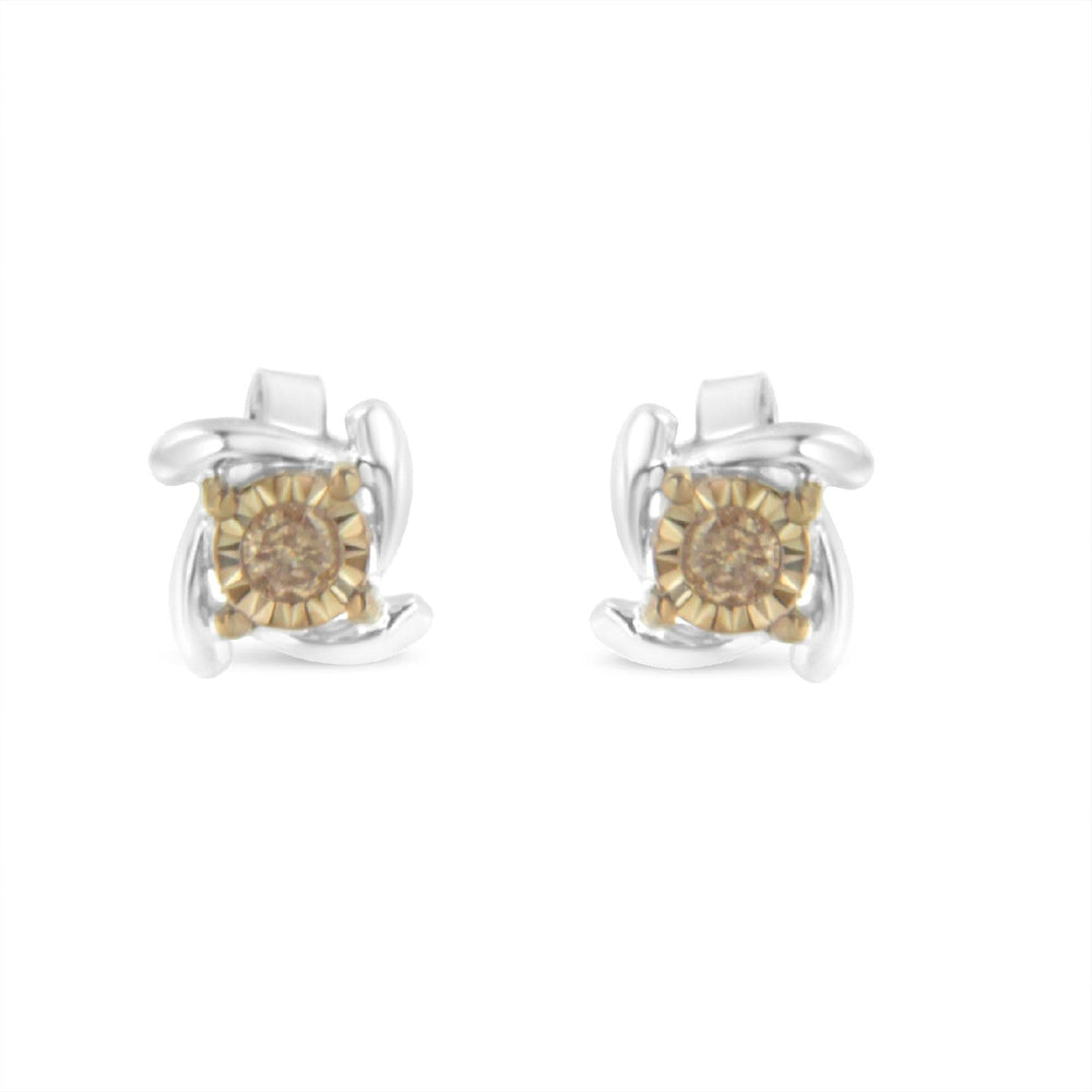 Two-Toned Sterling-Silver Diamond Stud Earring (0.10 cttw, Champagne Color, I2-I3 Clarity)-1