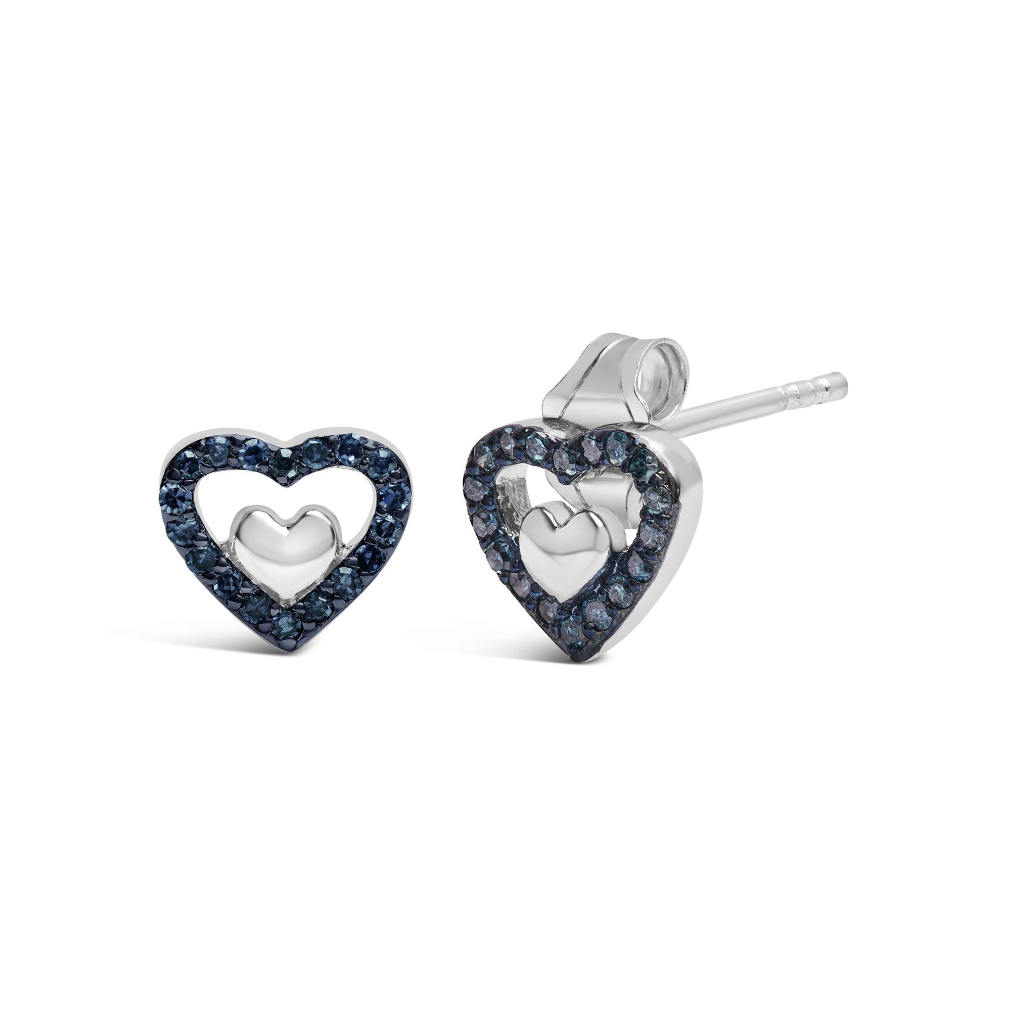 925 Sterling Silver 1/6 Cttw Diamond Open Double Heart Stud Earrings - Choice of Diamond Color-4