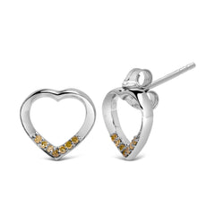 .925 Sterling Silver Yellow Diamond Accent Open Heart Stud Earrings (Yellow Color, SI1-SI2 Clarity)-1