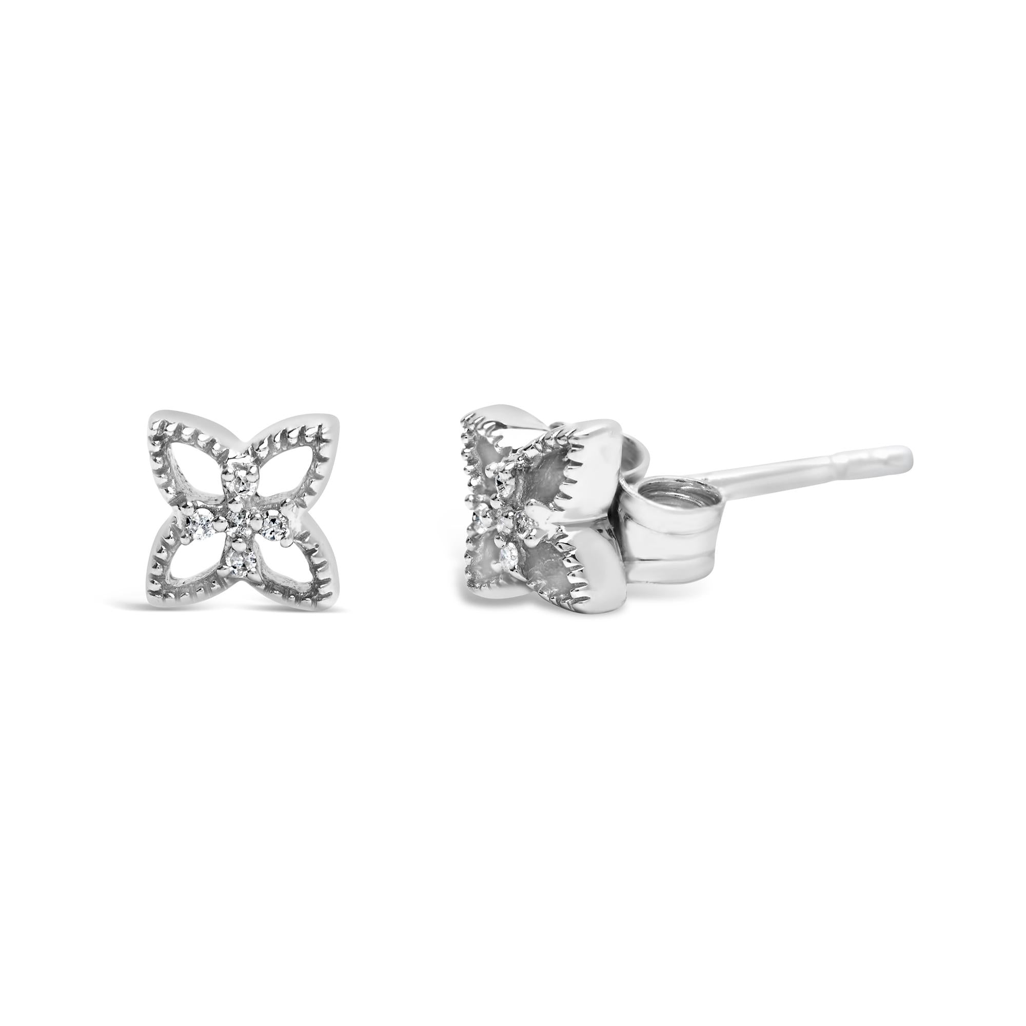 925 Sterling Silver Diamond Accent 4 Petal Flower Stud Earring (H-I Color, I1-I2 Clarity)-1