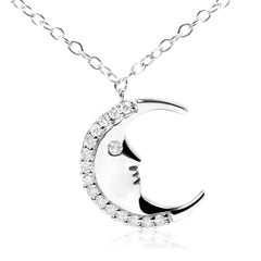 .925 Sterling Silver 1/10ct Diamond Crescent Man on the Moon 18" Pendant Necklace (H-I Color, SI1-SI2 Clarity)-1