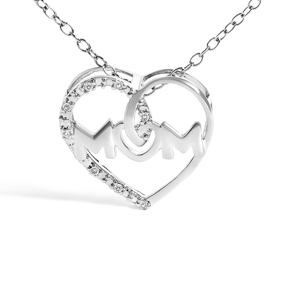 .925 Sterling Silver Diamond Accent MOM Heart Pendant Necklace (J-K Color, I2-I3 Clarity) - 18" Inches-1