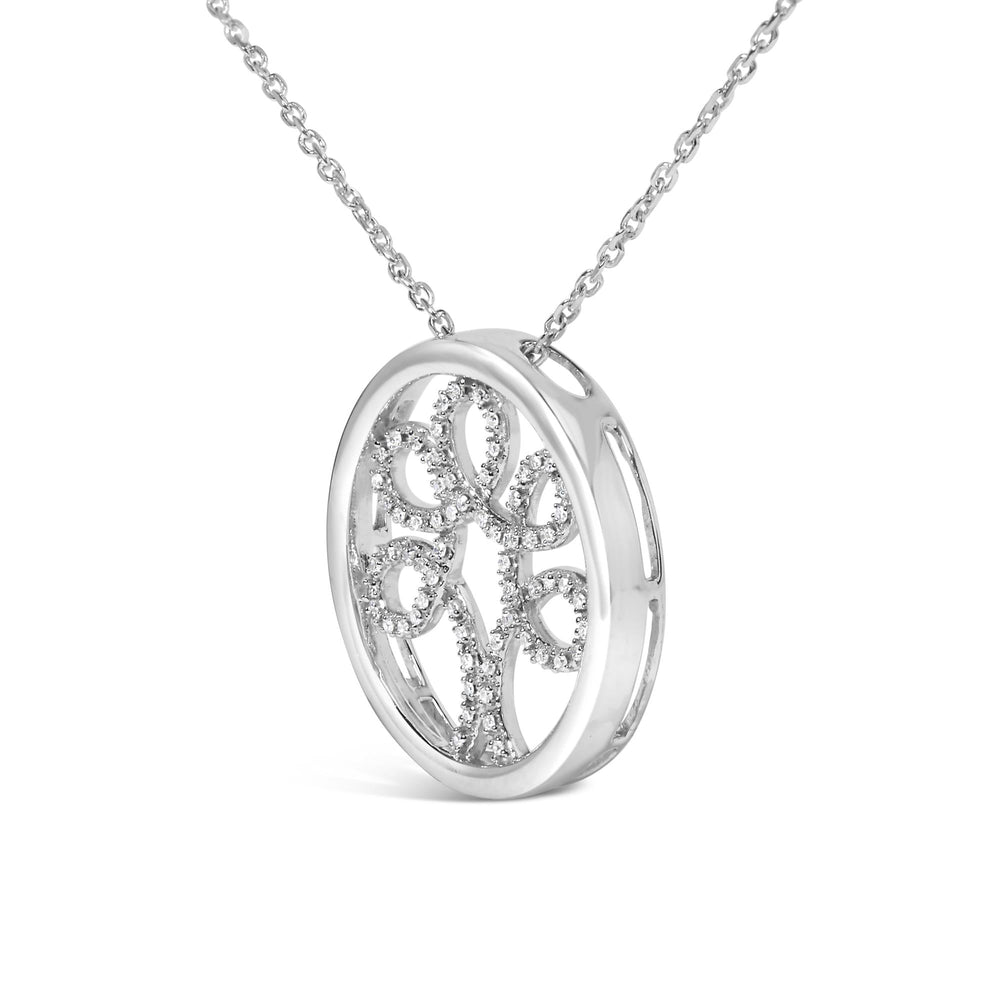 .925 Sterling Silver 1/10 Cttw Diamond Tree of Life Pendant Necklace (I-J Color, I3 Clarity)-2