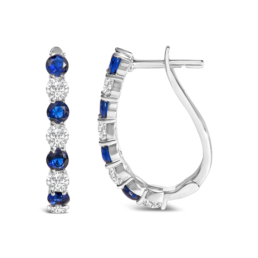 .925 Sterling Silver Created Blue and White Sapphire Hoop Earrings-2