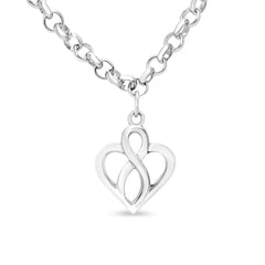 .925 Sterling Silver Open Heart with Center Vertical Infinity Chain Charm Bracelet - Size 7"-2