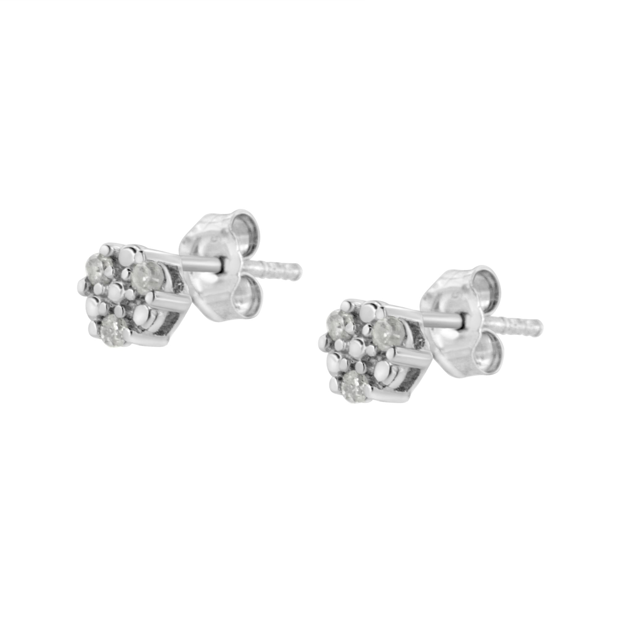.925 Sterling Silver 1/10 cttw Prong Set Round-Cut Trio Diamond Stud Earrings (I-J Color, I3 Clarity)-2