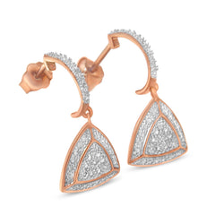Rose Gold Plated Sterling Silver Round Cut Diamond Fashion Dangle Earrings (0.03 cttw, H-I Color, I2-I3 Clarity)-2