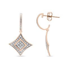 14K Rose Gold Plated .925 Sterling Silver Round-Cut Diamond Accent Dangle Rhombus Earrings (H-I Color, I2-I3 Clarity)-2