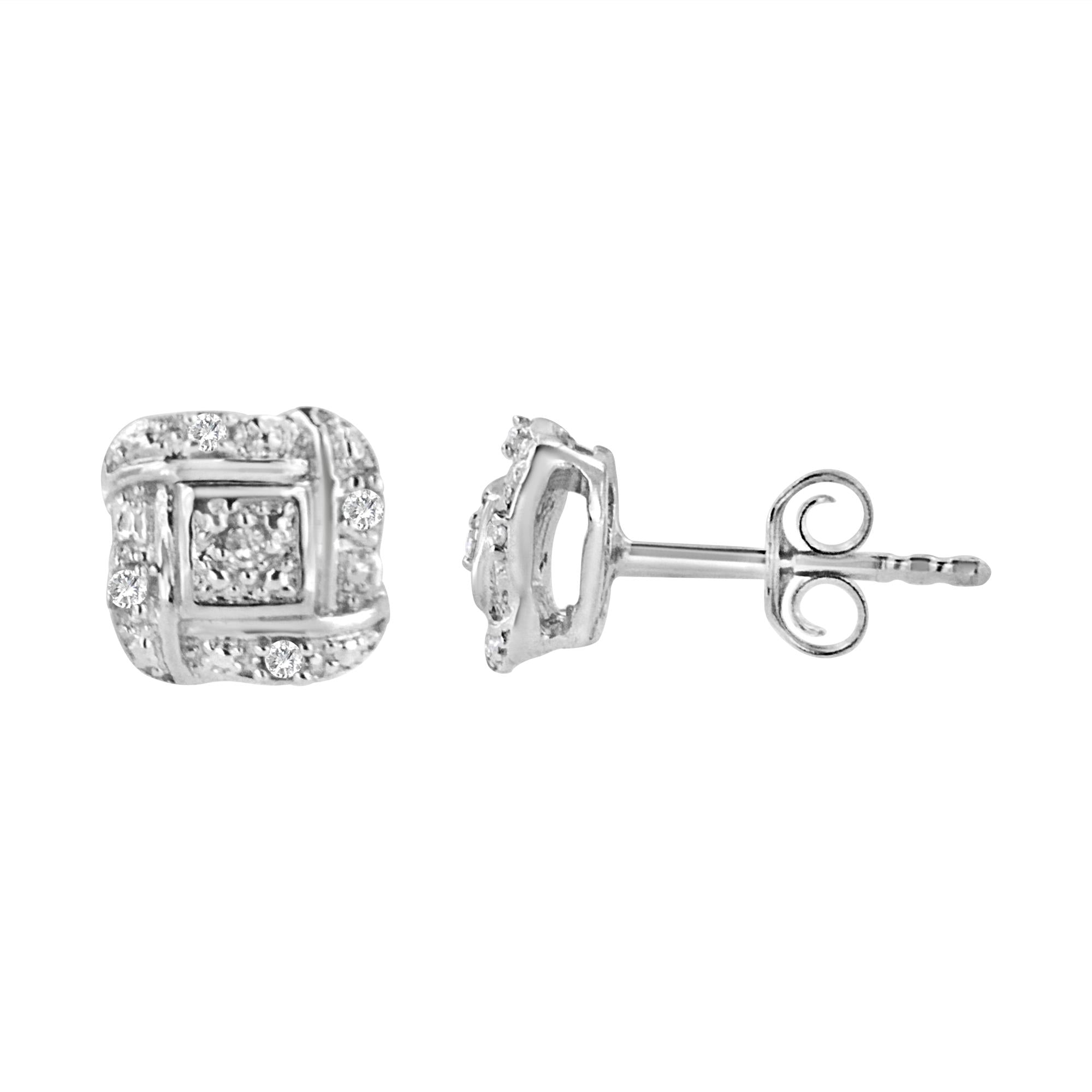 .925 Sterling Silver Round-Cut Diamond Accent Swirl Square Knot Stud Earrings (H-I Color, I2-I3 Clarity)-2
