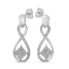 .925 Sterling Silver Round-Cut Diamond Accent Tilted Square and Infinity Drop Earrings (H-I Color, I2-I3 Clarity)-2
