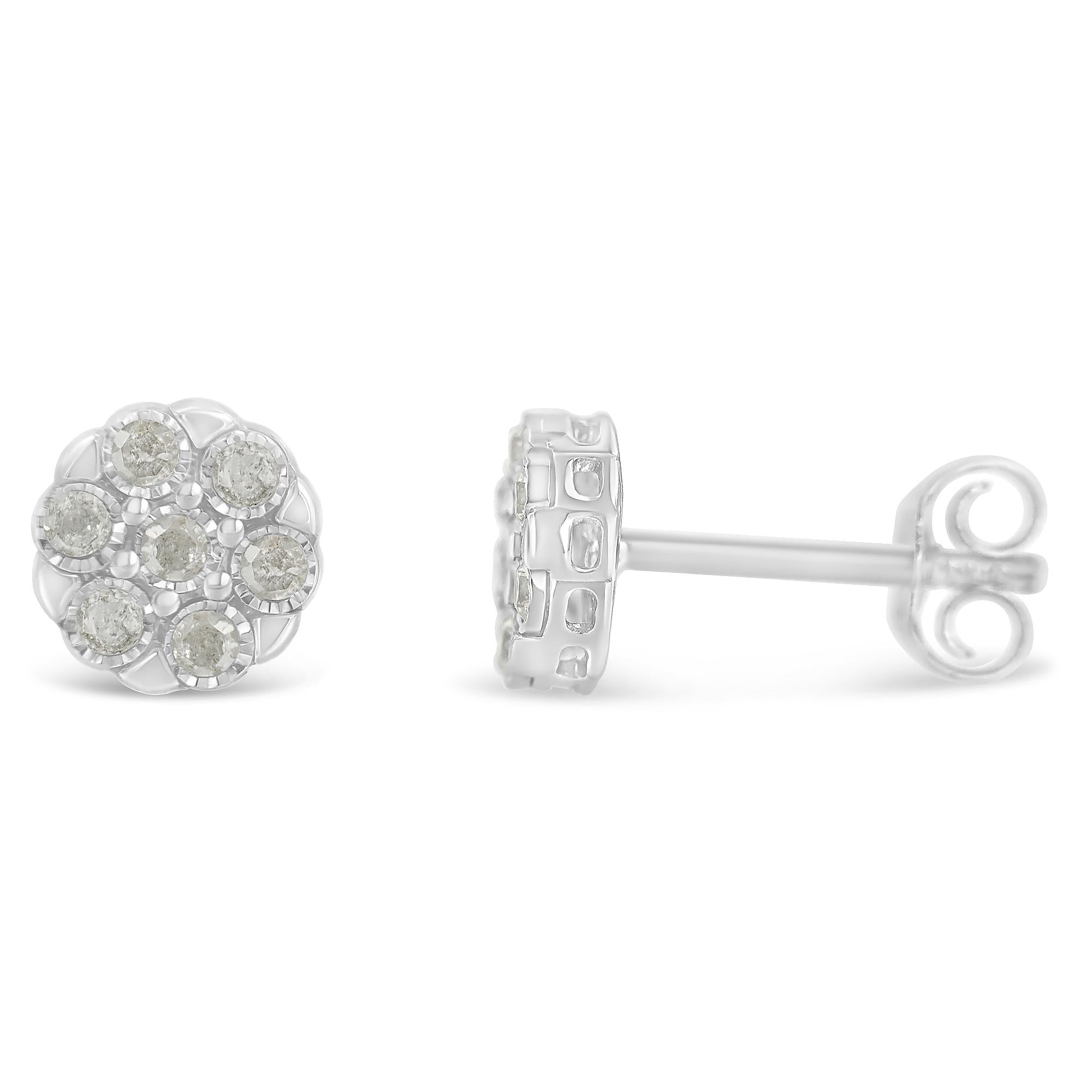 Sterling Silver Rose-Cut Diamond Floral Cluster Stud Earring (0.25 cttw, I-J Color, I2-I3 Clarity)-2