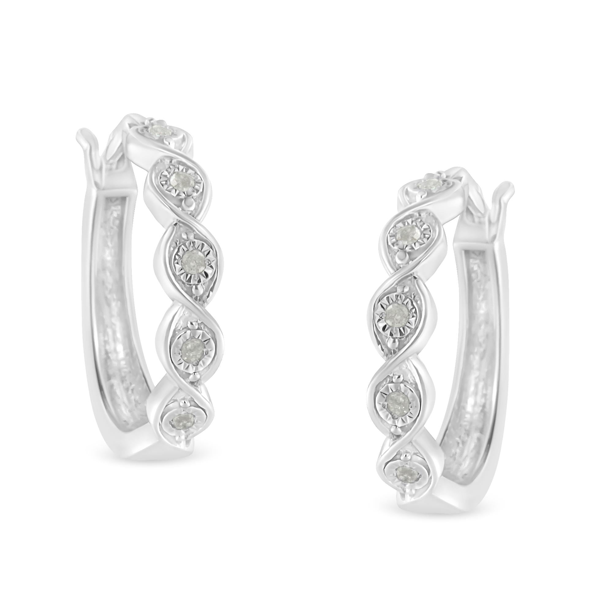 .925 Sterling Silver 1/10 Cttw Miracle-Set Diamond Infinity Swirl Hoop Earrings (I-J Color, I3 Clarity)-2