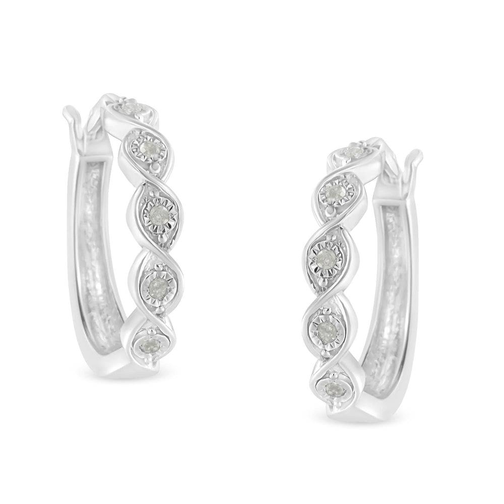 .925 Sterling Silver 1/10 Cttw Miracle-Set Diamond Infinity Swirl Hoop Earrings (I-J Color, I3 Clarity)-2