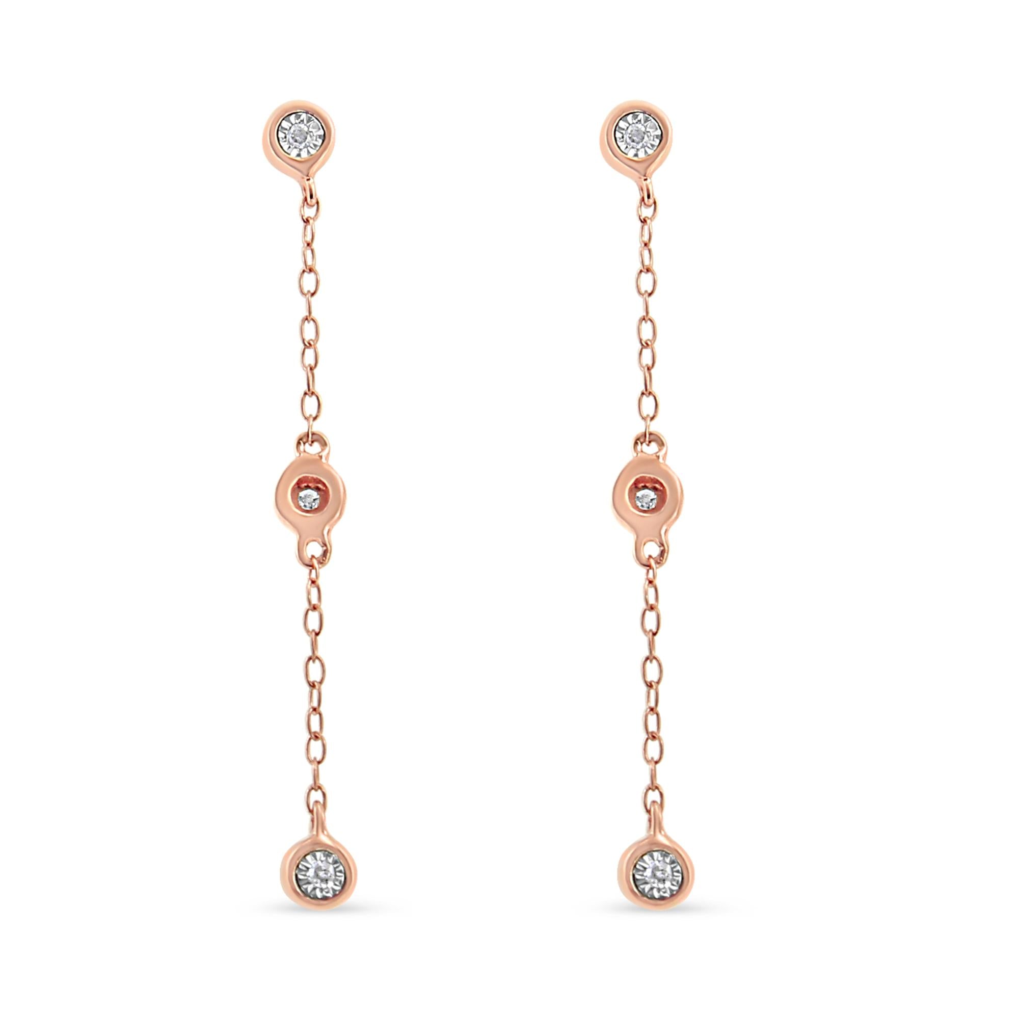 10K Rose Gold Plated .925 Sterling Silver 1/15 Cttw Diamond Dangle Earring (I-J Color, I3-Promo Clarity)-2