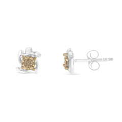 Two-Toned Sterling-Silver Diamond Stud Earring (0.10 cttw, Champagne Color, I2-I3 Clarity)-2