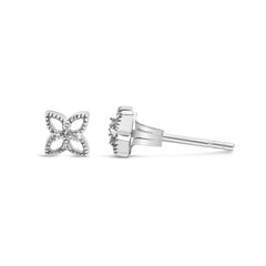 925 Sterling Silver Diamond Accent 4 Petal Flower Stud Earring (H-I Color, I1-I2 Clarity)-2