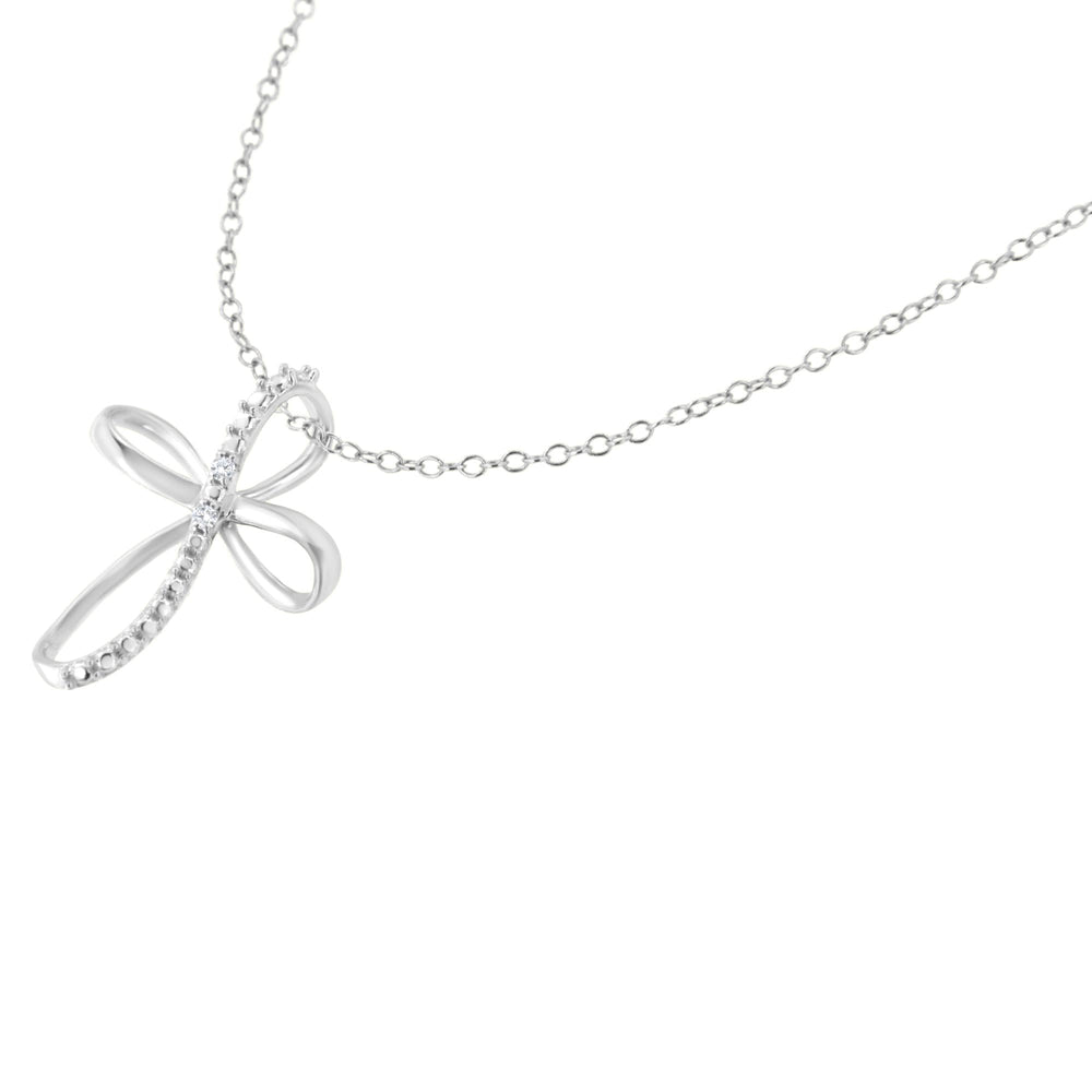 .925 Sterling Silver Diamond Accent Cross Ribbon 18" Pendant Necklace (I-J Color, I2-I3 Clarity)-4
