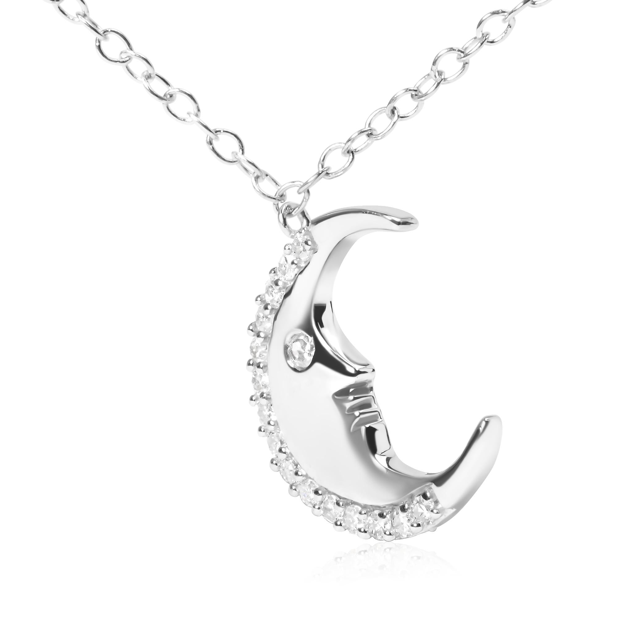 .925 Sterling Silver 1/10ct Diamond Crescent Man on the Moon 18" Pendant Necklace (H-I Color, SI1-SI2 Clarity)-2