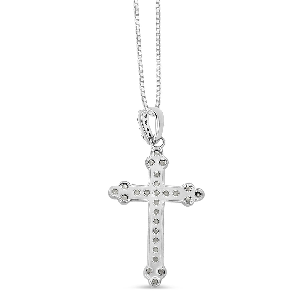 .925 Sterling Silver 1/4 Cttw Prong Set Round-Cut Diamond Cross 18" Pendant Necklace - (I-J Color, I3-Promo Quality)-2
