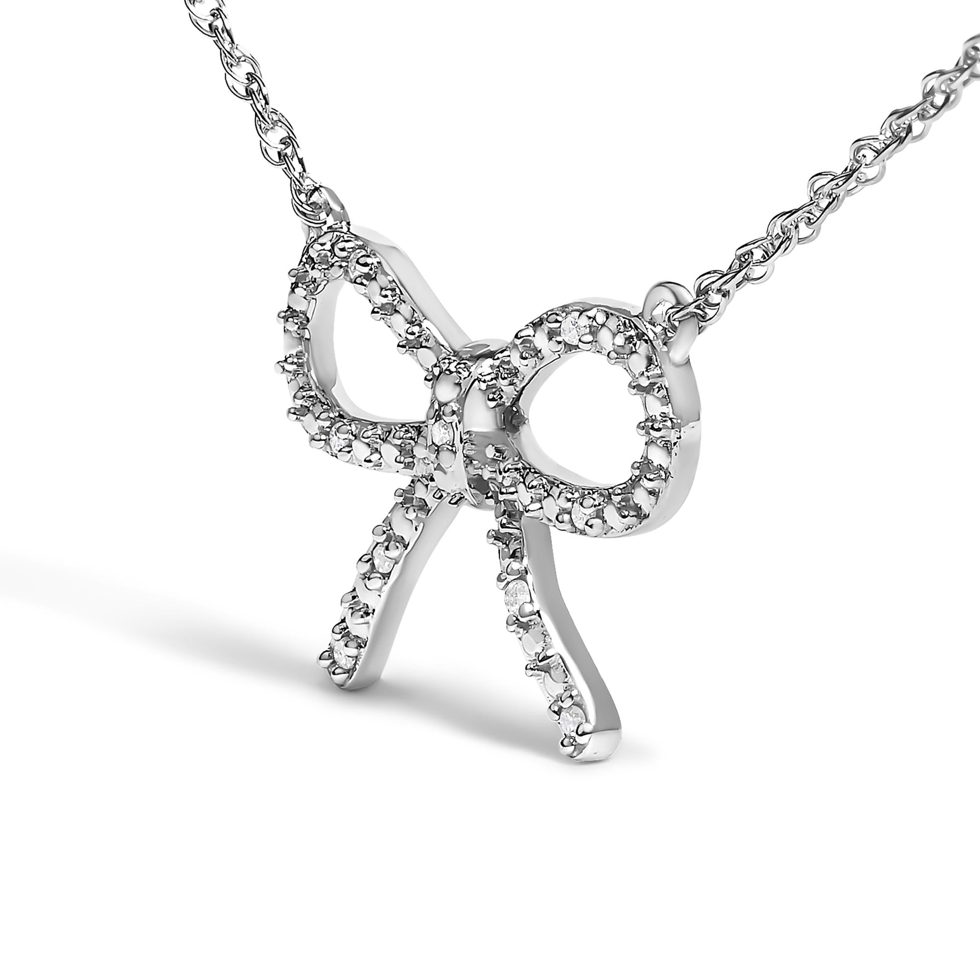 .925 Sterling Silver Diamond Accent Ribbon Bow Knot Pendant Necklace (J-K Color, I2-I3 Clarity) - 18" Inches-2
