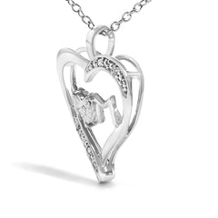 .925 Sterling Silver Diamond Accent MOM with Heart Pendant Necklace (J-K Color, I2-I3 Clarity) - 18" Inches-2