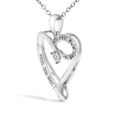 .925 Sterling Silver Diamond Accent "I LOVE YOU MOM" Heart Pendant Necklace (J-K Color, I2-I3 Clarity) - 18" Inches-2