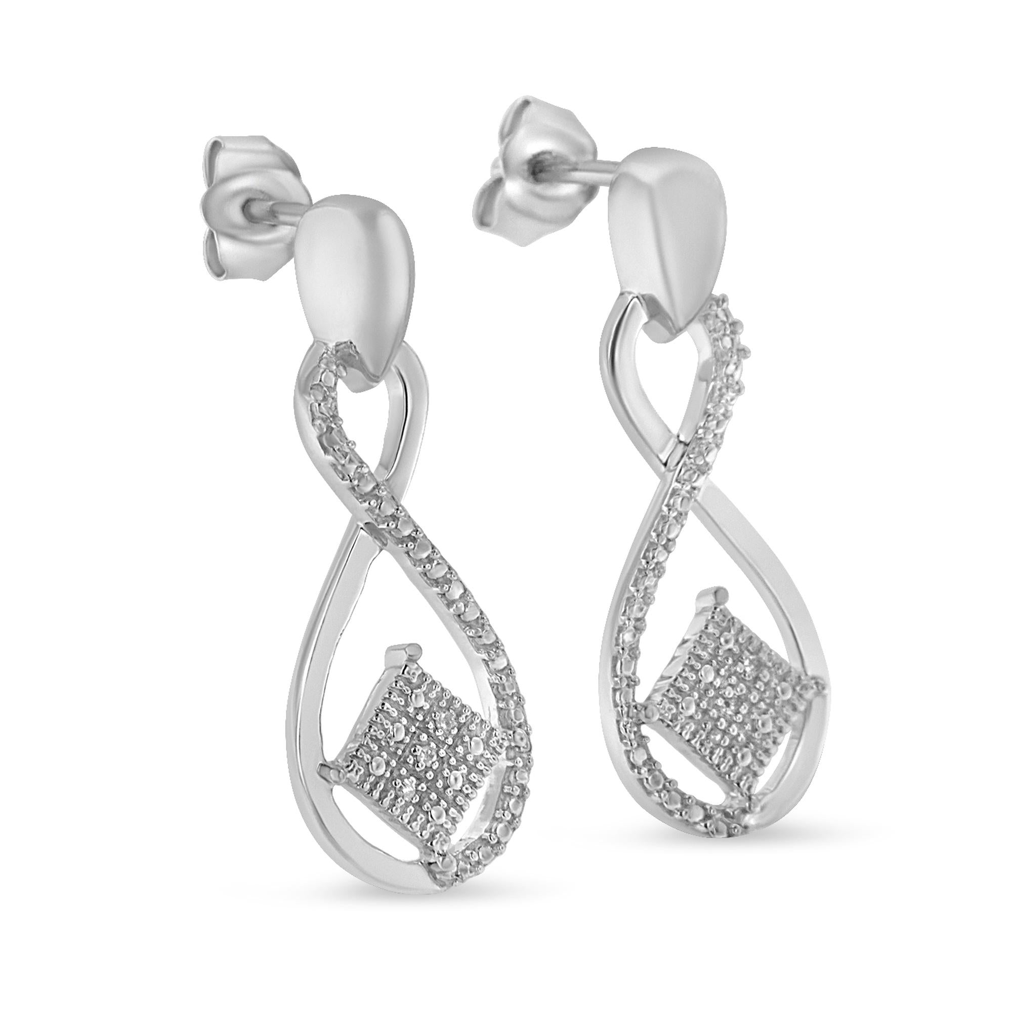 .925 Sterling Silver Round-Cut Diamond Accent Tilted Square and Infinity Drop Earrings (H-I Color, I2-I3 Clarity)-3