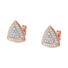 14K Rose Gold over .925 Sterling Silver Diamond-Accented Trillion Shaped 4-Stone Halo-Style Stud Earrings (H-I Color, I2-I3 Clarity)-3