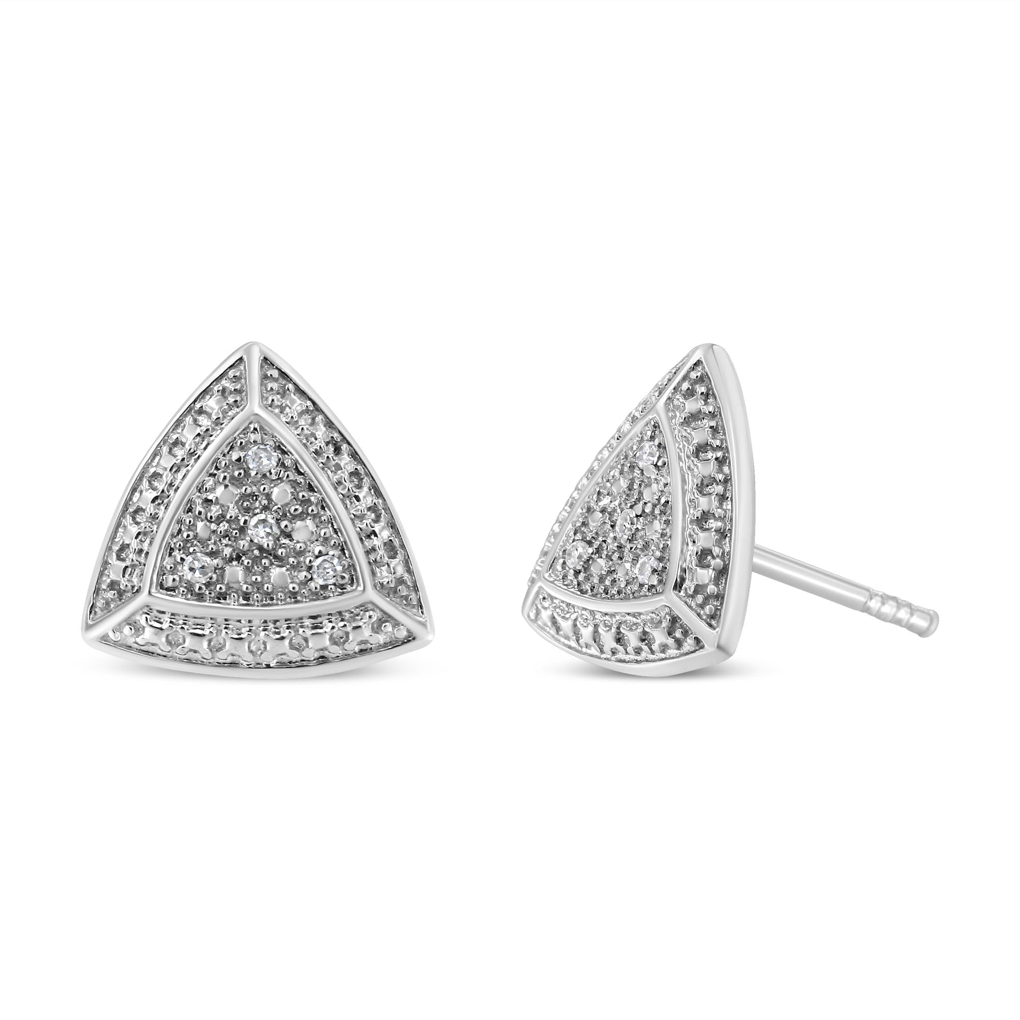 .925 Sterling Silver Diamond-Accented Trillion Shaped 4-Stone Halo-Style Stud Earrings (H-I Color, I2-I3 Clarity)-3