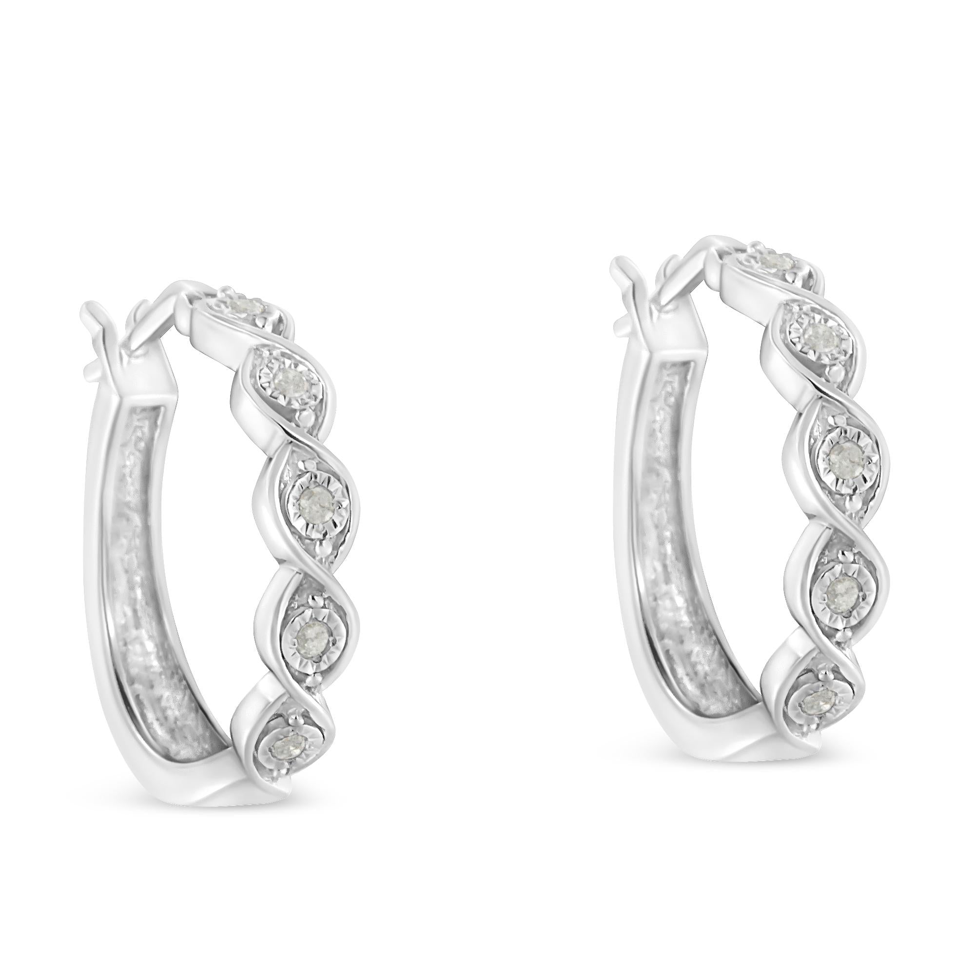 .925 Sterling Silver 1/10 Cttw Miracle-Set Diamond Infinity Swirl Hoop Earrings (I-J Color, I3 Clarity)-3