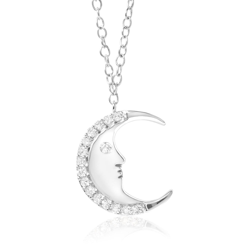 .925 Sterling Silver 1/10ct Diamond Crescent Man on the Moon 18" Pendant Necklace (H-I Color, SI1-SI2 Clarity)-3