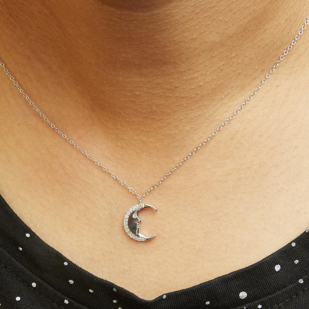 .925 Sterling Silver 1/10ct Diamond Crescent Man on the Moon 18" Pendant Necklace (H-I Color, SI1-SI2 Clarity)-4