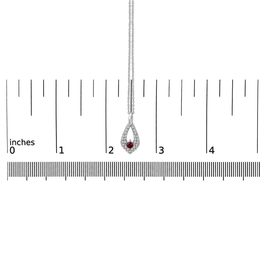 .925 Sterling Silver Created Red Ruby and White Sapphire Pear Shaped Pendant Necklace - 18" Inches-4