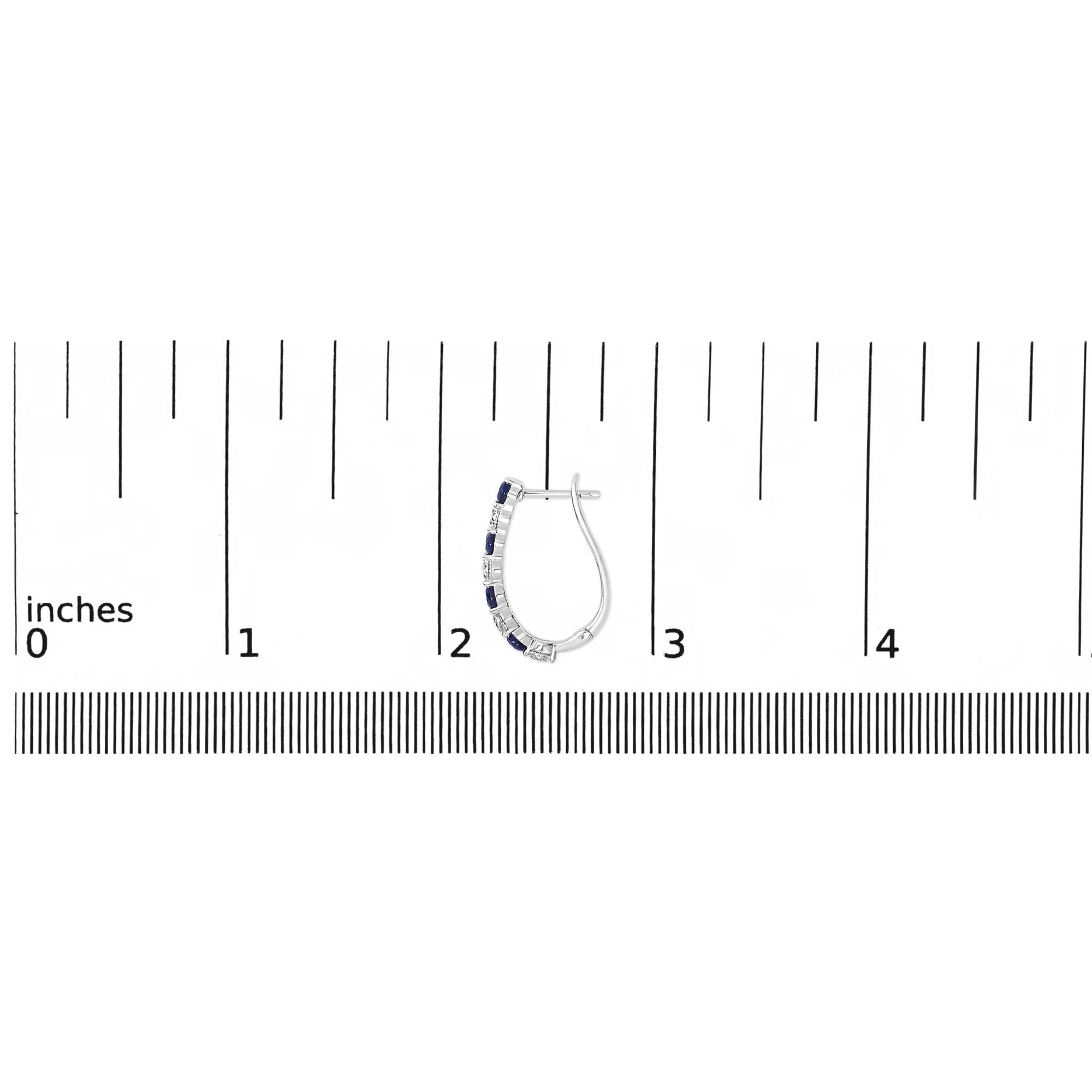 .925 Sterling Silver Created Blue and White Sapphire Hoop Earrings-4