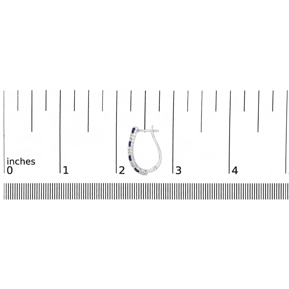 .925 Sterling Silver Created Blue and White Sapphire Hoop Earrings-4