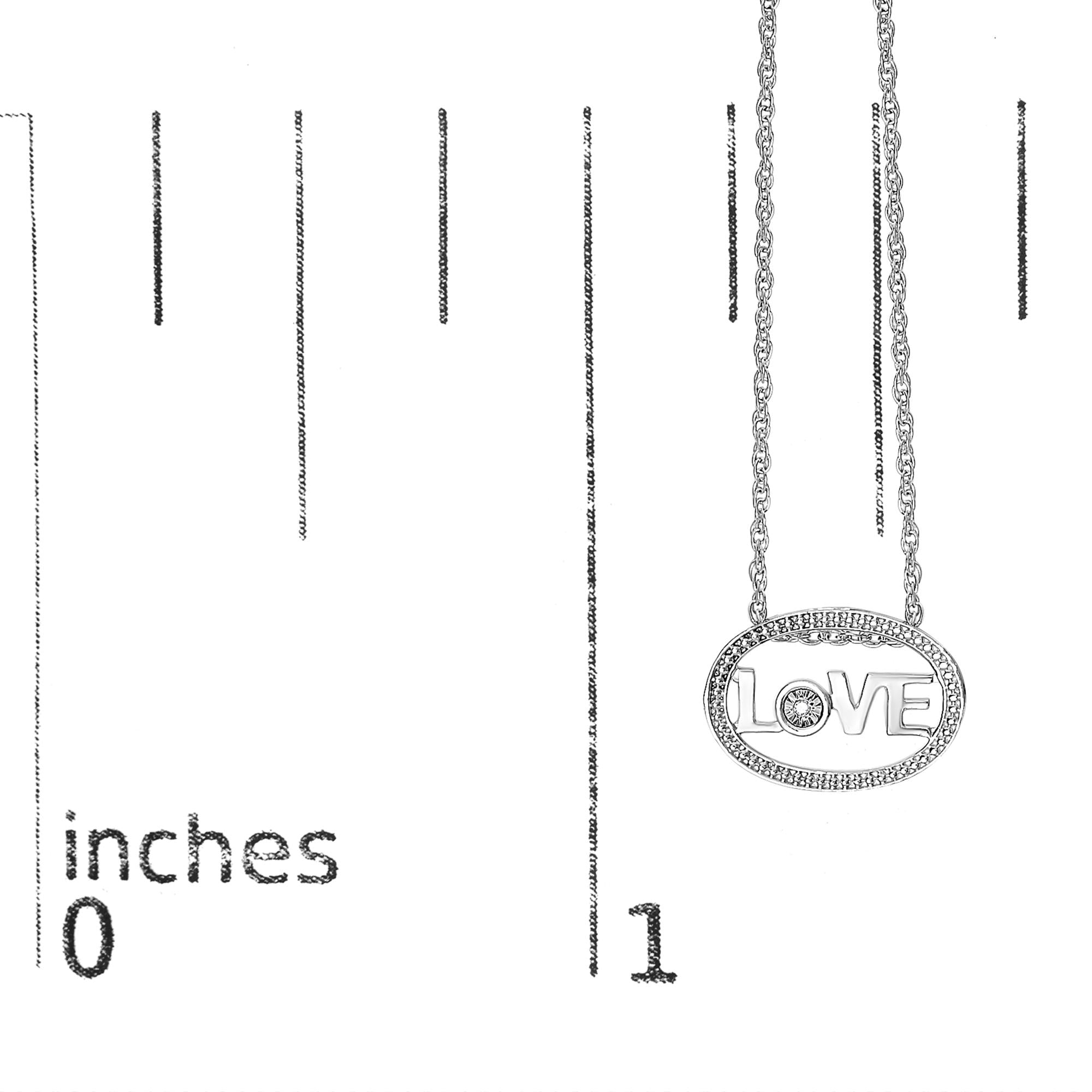 .925 Sterling Silver Diamond Accent "LOVE" Beaded Oval Pendant Necklace (J-K Color, I2-I3 Clarity) - 18" Inches-4