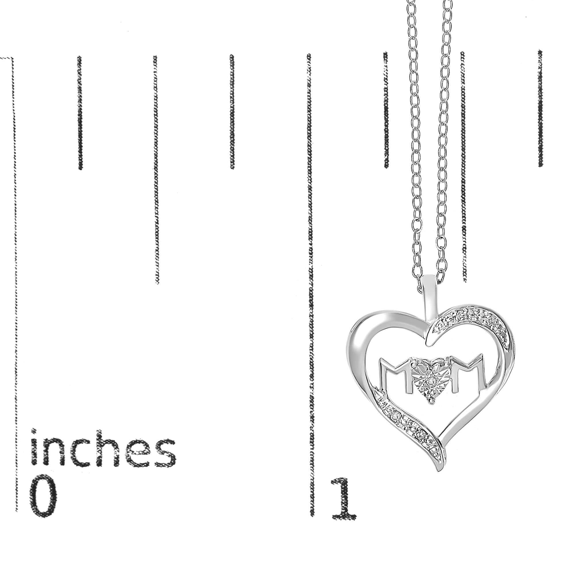 .925 Sterling Silver Diamond Accent MOM with Heart Pendant Necklace (J-K Color, I2-I3 Clarity) - 18" Inches-4