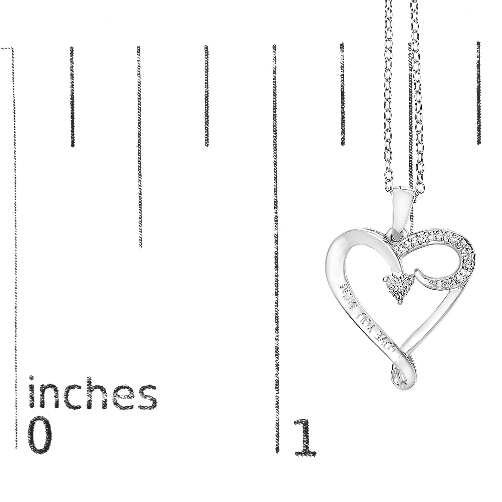 .925 Sterling Silver Diamond Accent "I LOVE YOU MOM" Heart Pendant Necklace (J-K Color, I2-I3 Clarity) - 18" Inches-4
